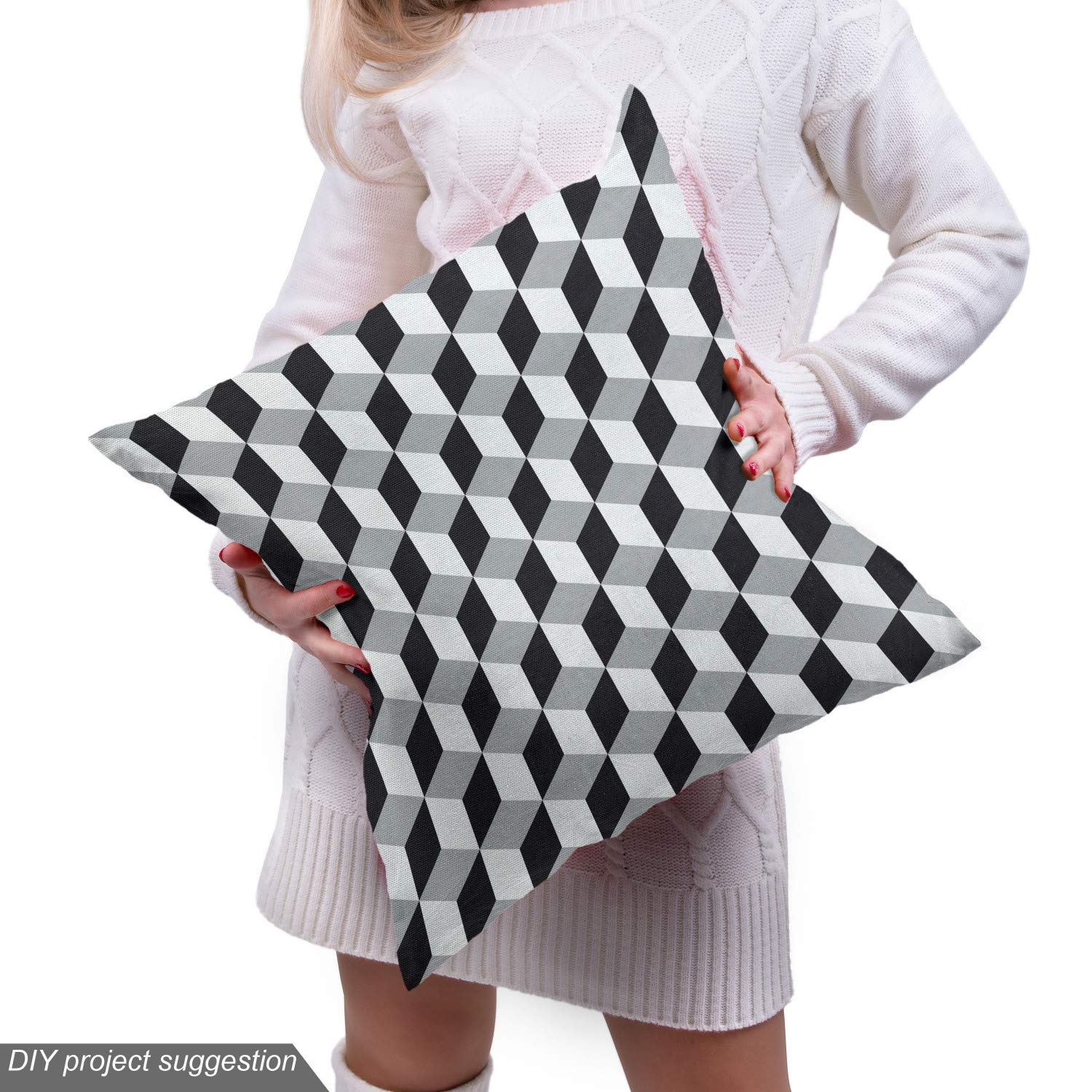 Ambesonne Black and Grey Geometric 3D Cubes Fabric by The Yard - Modern Upholstery & Home Decor Material (10 Yards) for Sofa, Curtains, Pillows & DIY Crafts