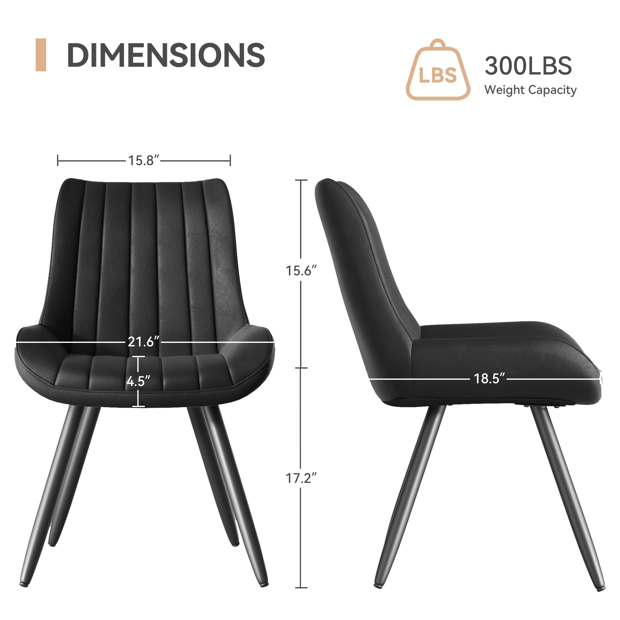 6-Piece Mid Century Modern Dining Chairs Set - Upholstered Fabric Kitchen Chairs with Soft Cushions, Comfortable Black Dining Room Chairs for Home, Restaurant & Office Use