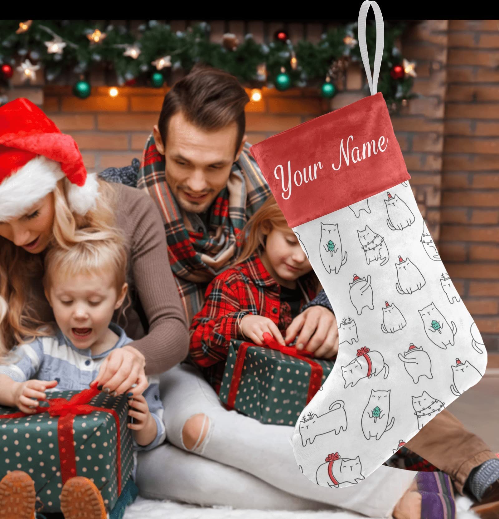 Personalized Christmas Cat Stockings - Custom Name Holiday Socks for Family, Party & Home Decor (17.52 x 7.87 Inch) - Perfect for Fireplace Mantel, Gift Exchange & Festive Holiday Decorations