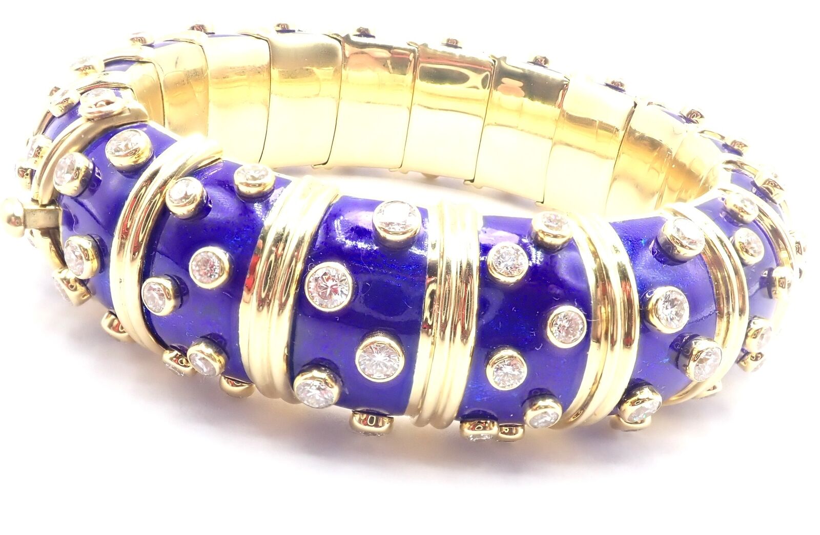 Tiffany & Co Schlumberger Dots 18k Yellow Gold Diamond Enamel Bangle Bracelet for Women - Luxury Diamond Jewelry Gift for Anniversary, Birthday & Special Occasions