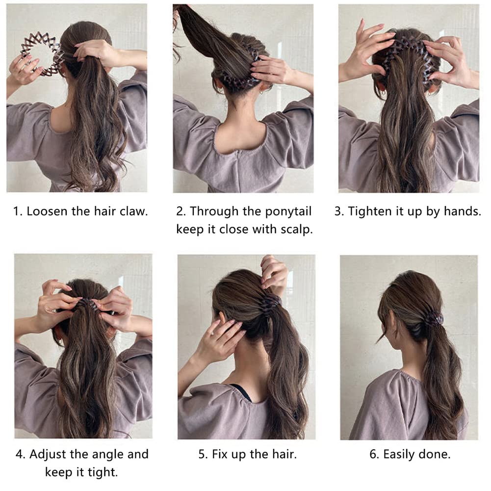 5 Pcs Birds Nest Hair Clips - Geometric Retractable Hair Loops, Bun Maker & Hairpin for Women & Girls - Perfect for Updos, Ponytails & Everyday Hairstyles