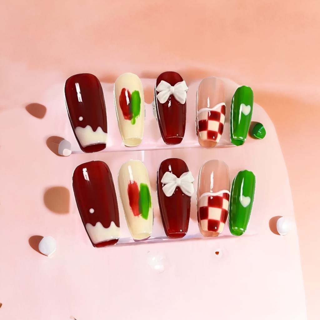 Fiery Passion Hand-Painted Press-On Nails | Long-Lasting Artificial Nails with Vibrant Designs | Perfect for Parties, Weddings & Special Occasions