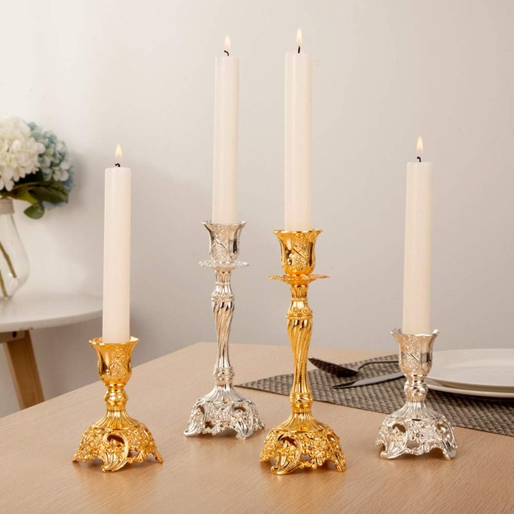 Luxury Gold Candlestick Holders Set of 2 - Elegant Taper Candle Holders for Wedding, Christmas, Shabbat & Home Decor - 7.4 Inch Tall Candle Centerpiece for Dining Table, Mantel & Holiday Decorations