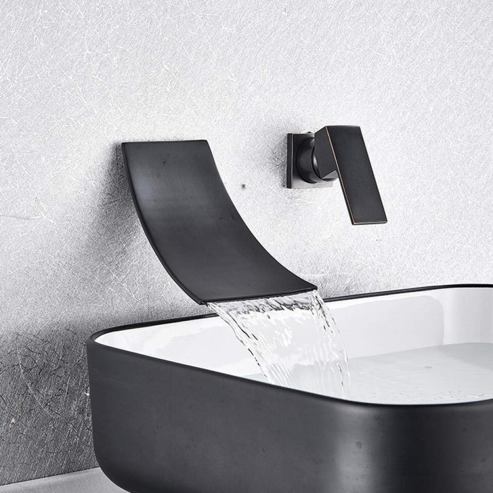 Gougeltd Black Bronze Waterfall Bathroom Faucet - Wall Mounted Sink Mixer Tap for Modern Wash Basin | Perfect for Bathroom Vanity, Powder Room & Luxury Home Decor
