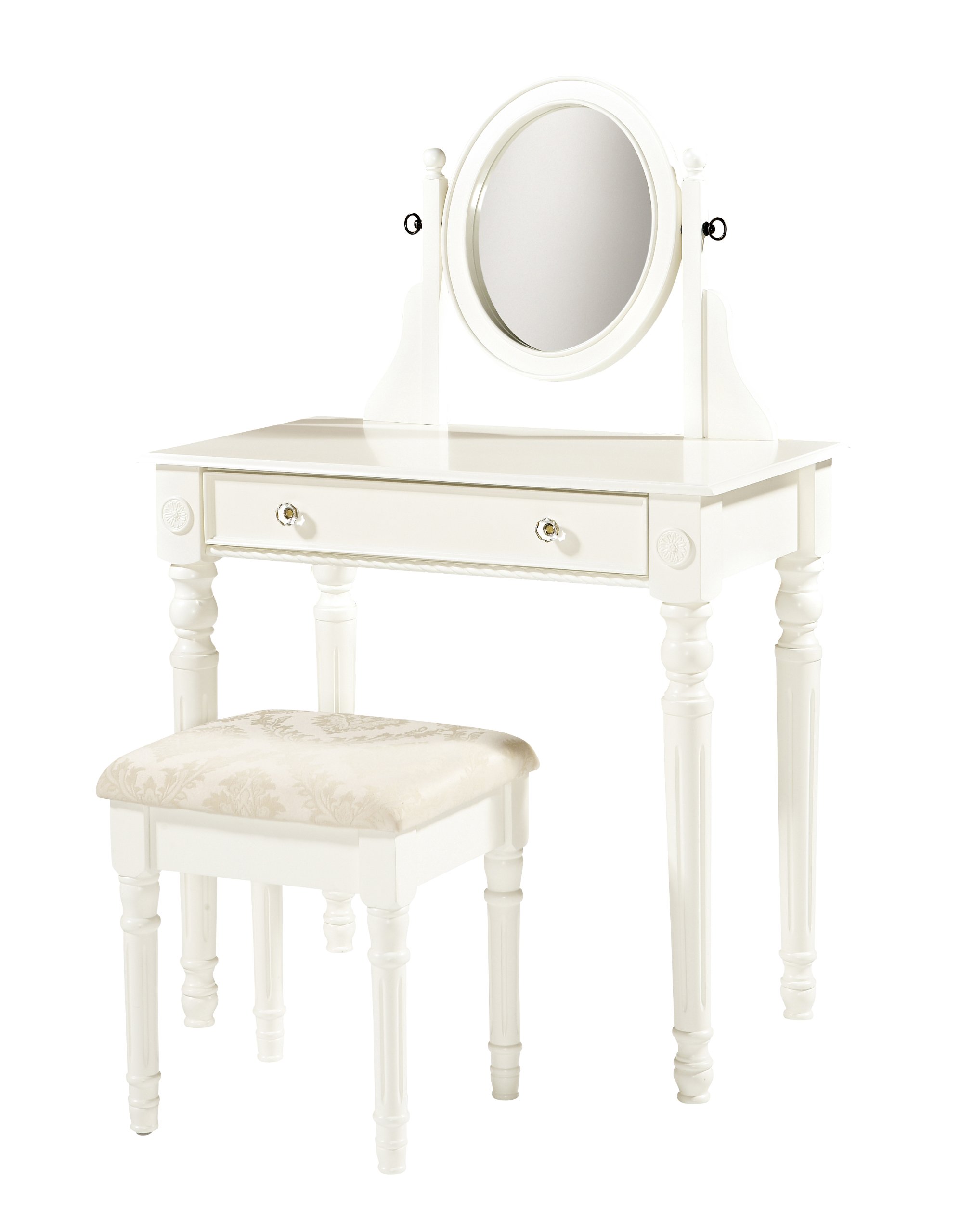 Linon Lorraine Vanity Set with Mirror - White Wooden Dressing Table for Bedroom & Bathroom | Elegant Makeup Vanity Set with Stool for Women & Girls