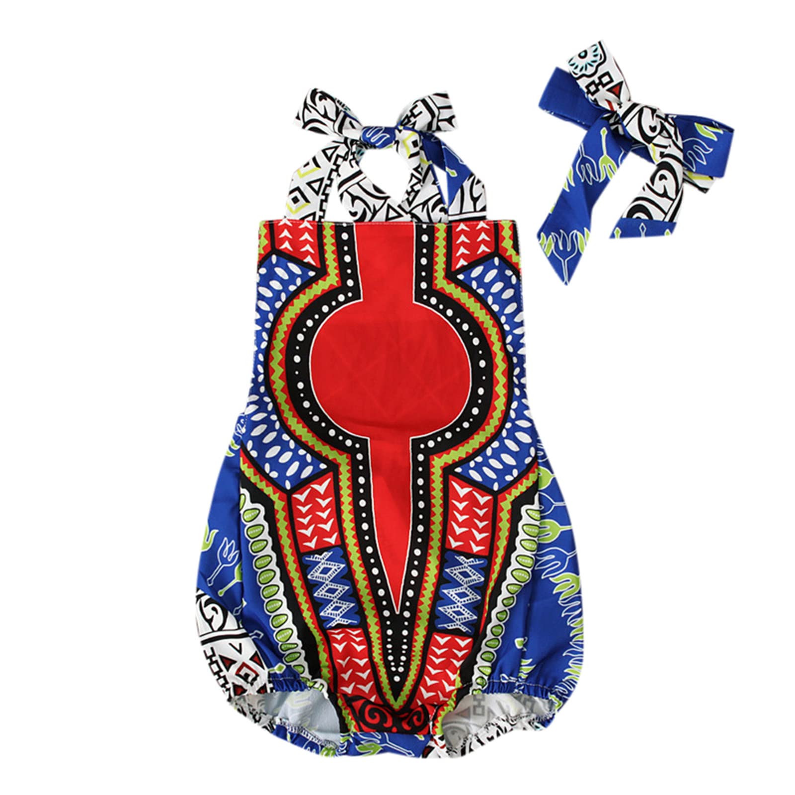 SRTUMEY 2022 Summer Jumpsuit Overalls for Toddler Baby Girls - African Dashiki Print Sleeveless Romper Bodysuit - Perfect for Playdates, Beach Outings & Summer Photoshoots