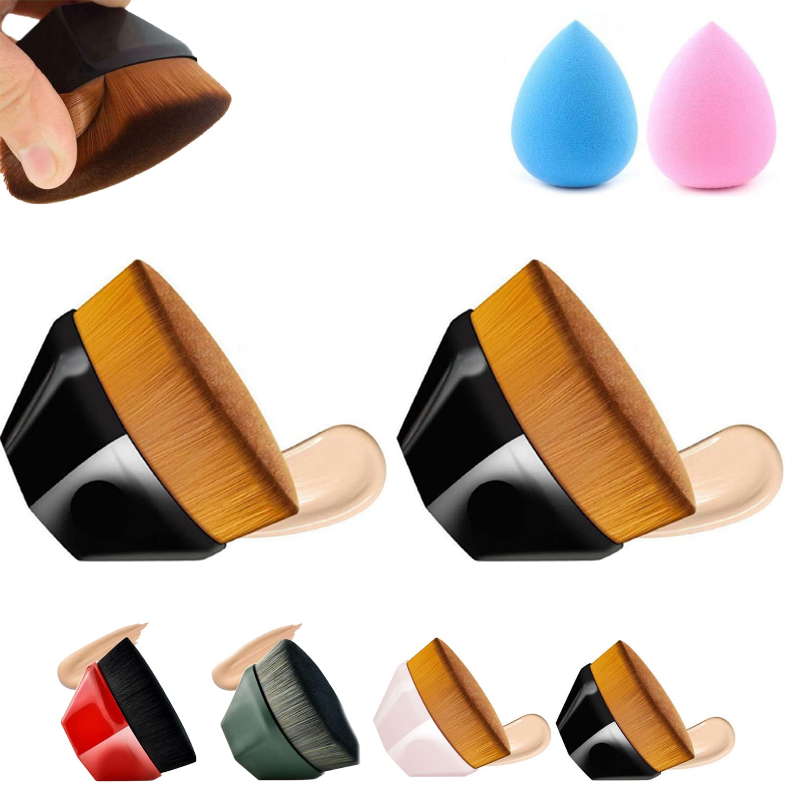 Premium Flat Top Kabuki Foundation Brush Set - 2/3/4 Pack Makeup Brushes for Liquid & Powder Foundation with Travel Case | Professional Makeup Tools for Women | Perfect for Everyday Makeup & On-The-Go Touch Ups