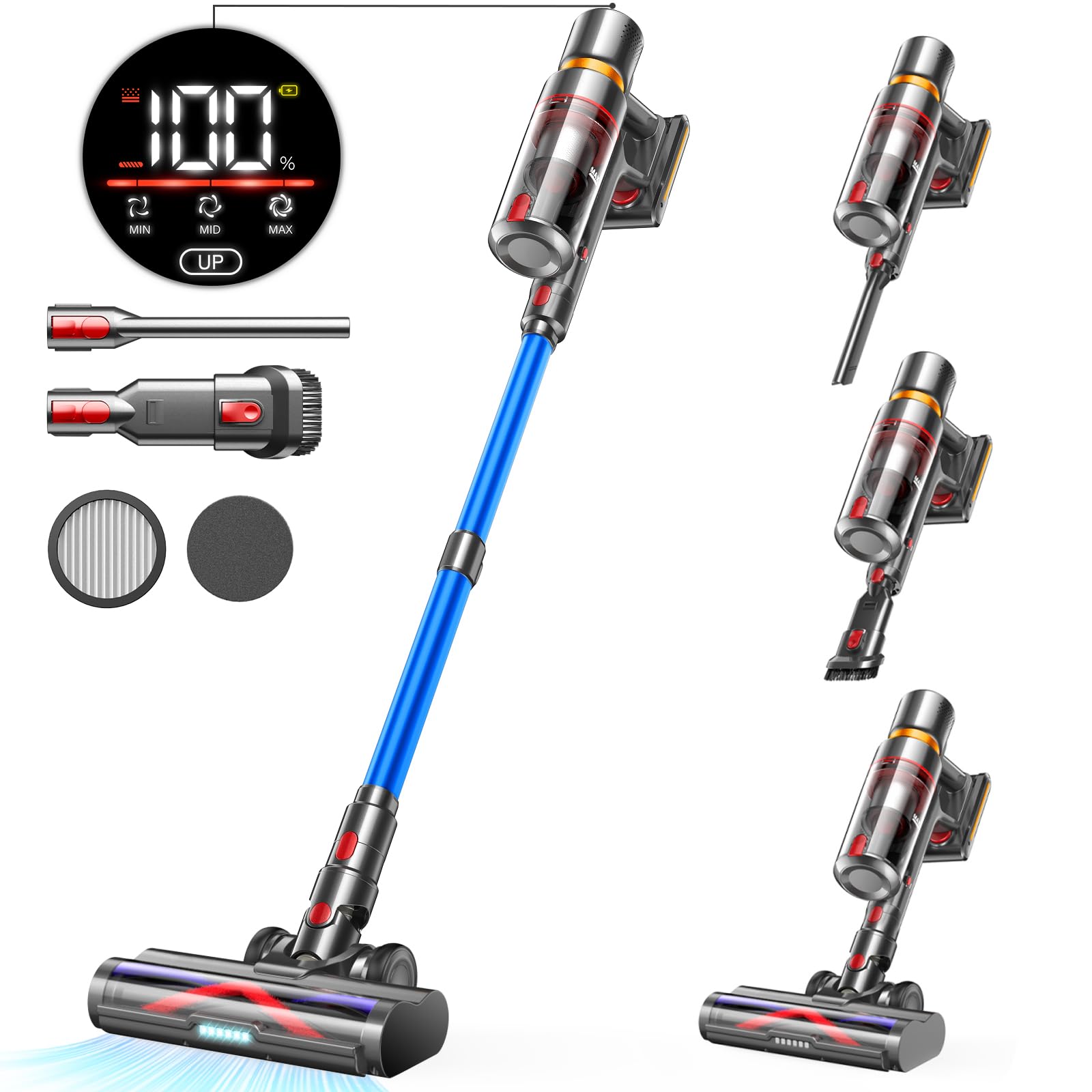 **45KPa 550W Cordless Vacuum Cleaner - 60Mins Runtime, LED Touch Screen, Anti-Tangle, Rechargeable for Pet Hair, Carpet & Hardwood Floors - Perfect for Home, Car & Office Cleaning**