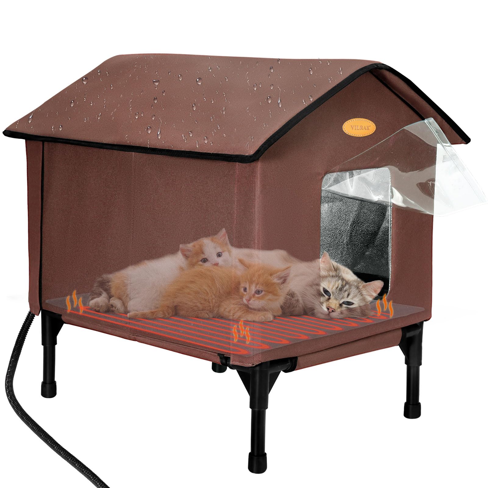 Heated Outdoor Cat House for Winter - Waterproof Insulated Shelter for Feral & Stray Cats, Elevated Design for Multiple Cats, 22