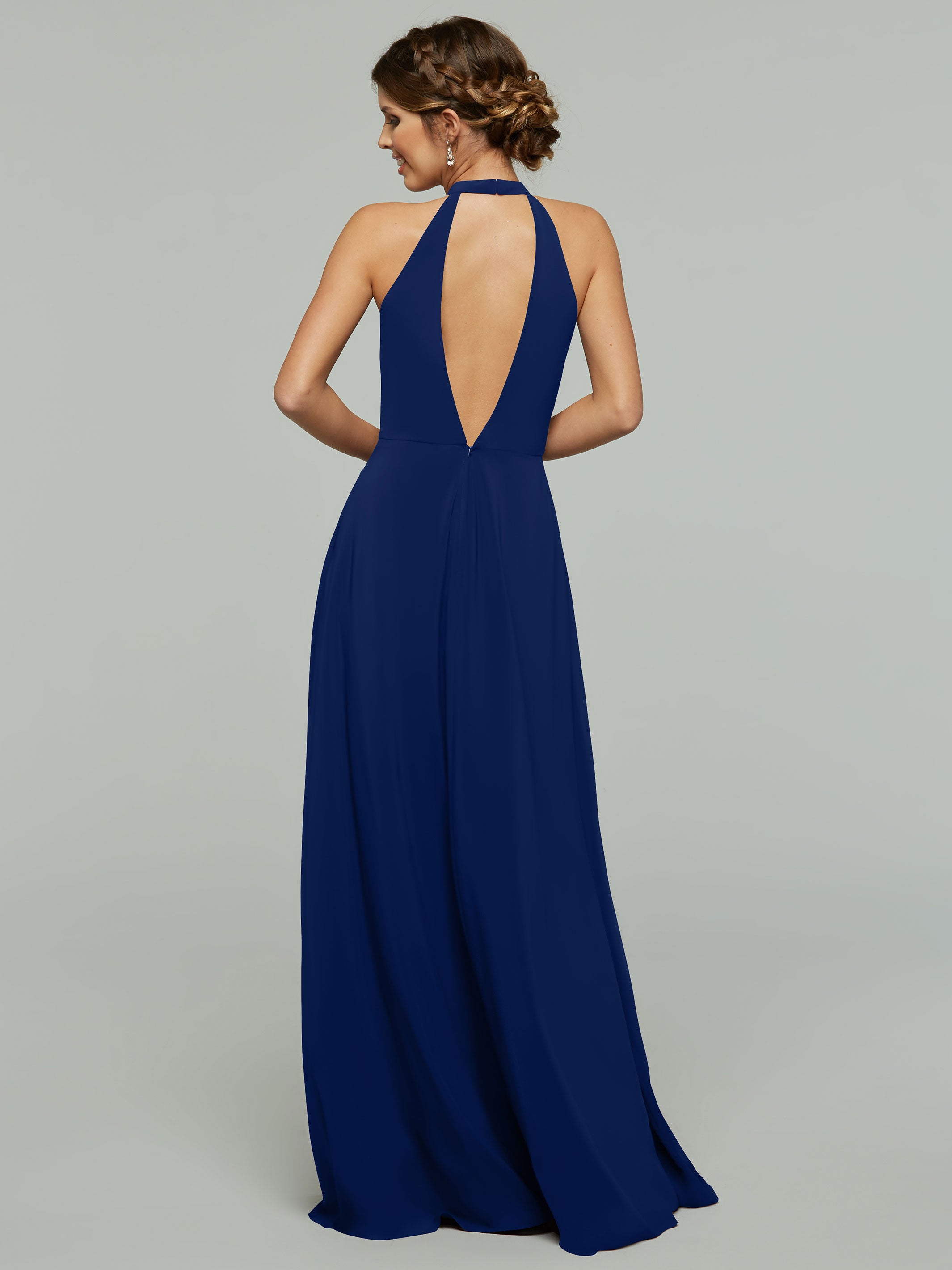 Elegant 80115 Stretch Chiffon A-Line Bridesmaid Dress with Plunging Halter Neckline - Perfect for Weddings, Formal Events & Special Occasions