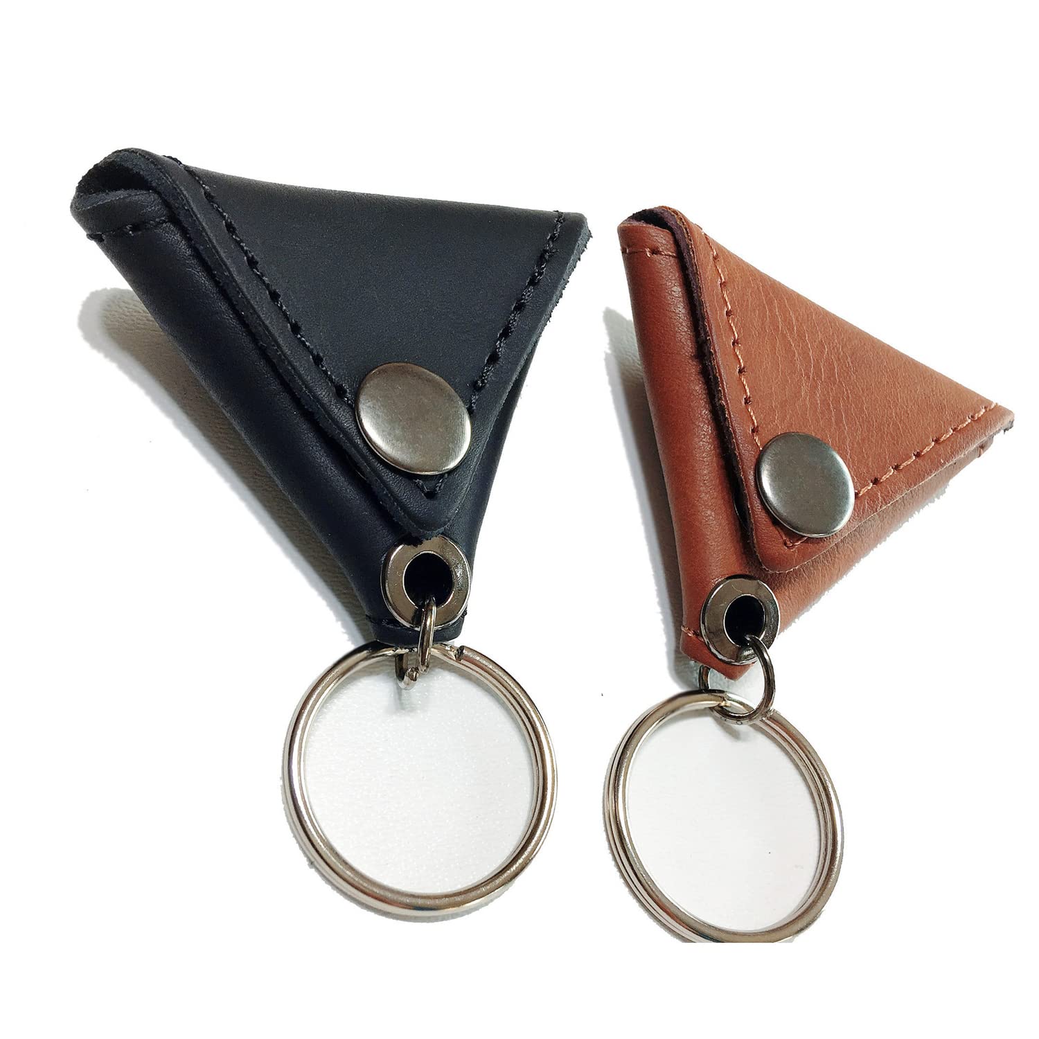 2Pcs PU Leather Guitar Picks Holder Case with Key Ring - Triangle Guitar Pick Bag Keychain Storage Sleeve for Acoustic Guitar, Bass & Ukulele (Brown & Black) - Perfect for Musicians, Guitarists & Travel Accessories