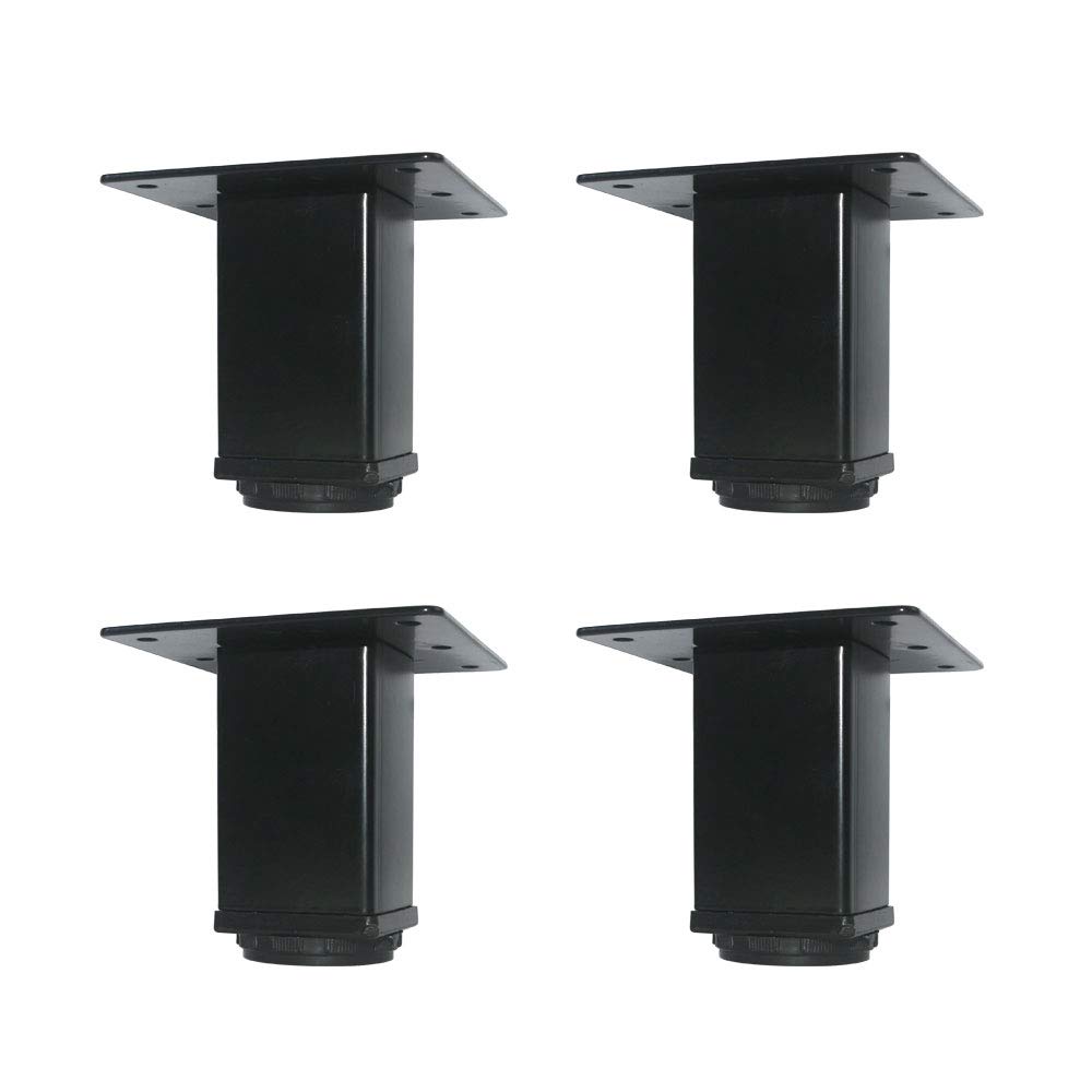 QLLY 4 Inch Adjustable Metal Table Legs - Heavy Duty Square Furniture Legs for Office Desk, Dining Table, Workbench - Set of 4 Black - Perfect for Modern Home & Office Furniture Upgrade
