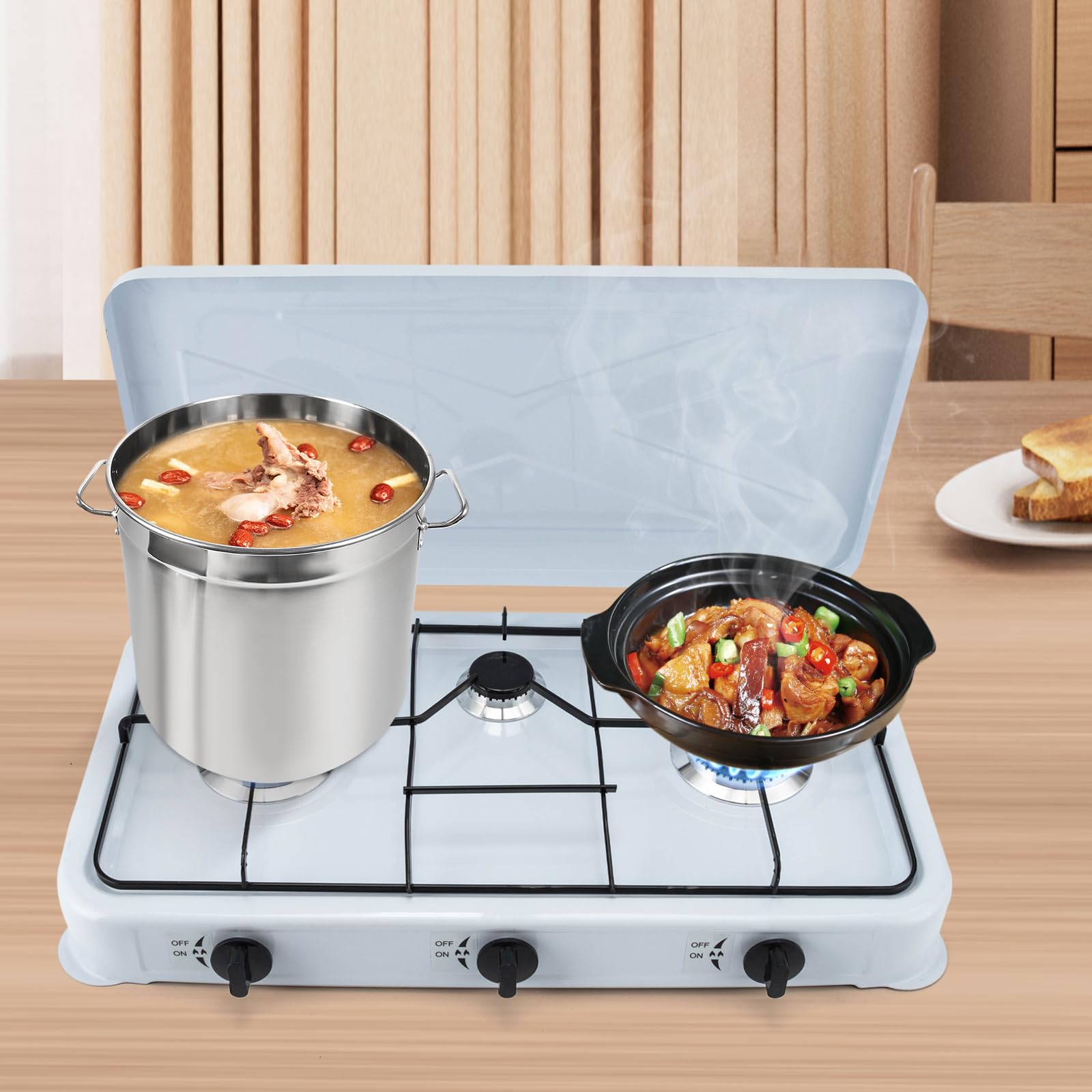 3 Burner Propane Gas Cooktop with Wind Blocker - Portable Camping Stove with Auto Ignition for RV, Apartment & Outdoor Cooking | Perfect for Camping Trips, Tailgating & Emergency Preparedness