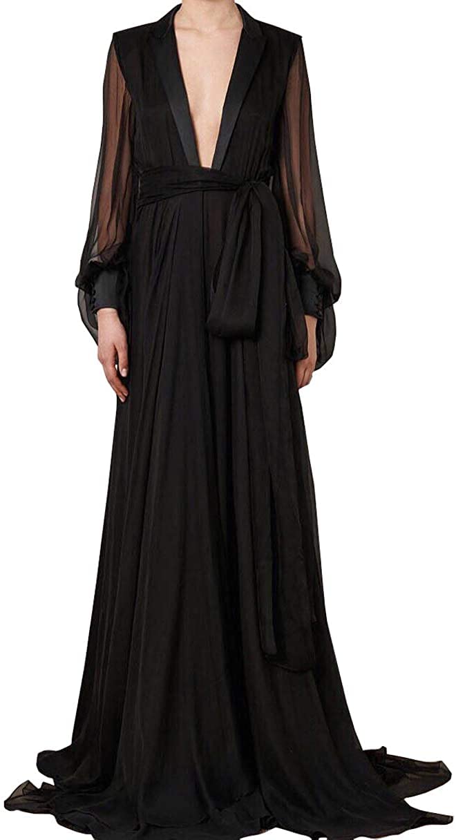 Kelaixiang Women's Elegant Long Sleeve Chiffon Robe - Bridal Gown, Loungewear & Cover Up with Tie Front Design - Perfect for Weddings, Honeymoons, Spa Days and Relaxing at Home