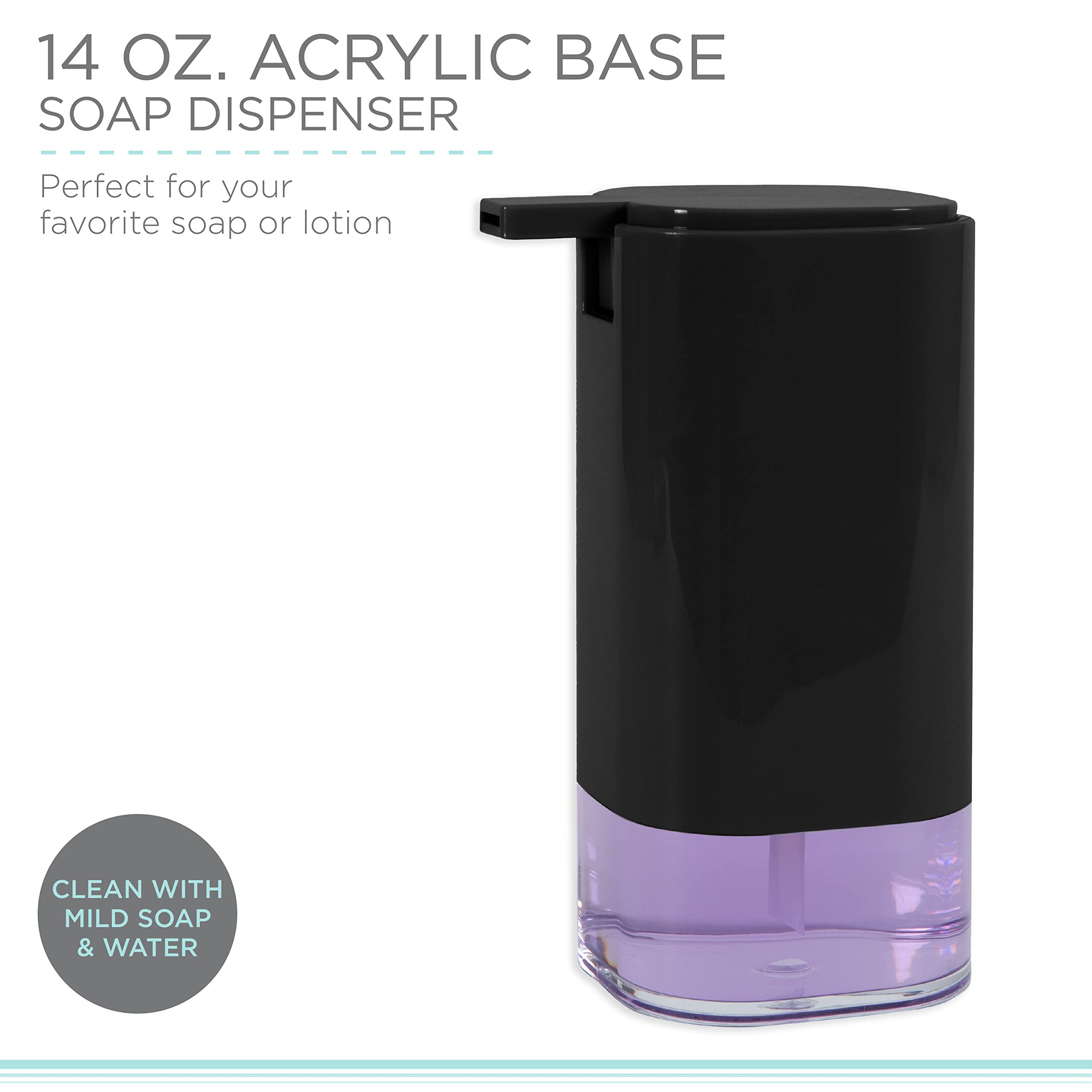 Bath Bliss Acrylic Soap Dispenser - 14 oz Capacity, Easy Pump Design, Rust-Resistant for Bathroom & Kitchen - Perfect for Liquid Soap, Lotion & Hand Wash (Black)