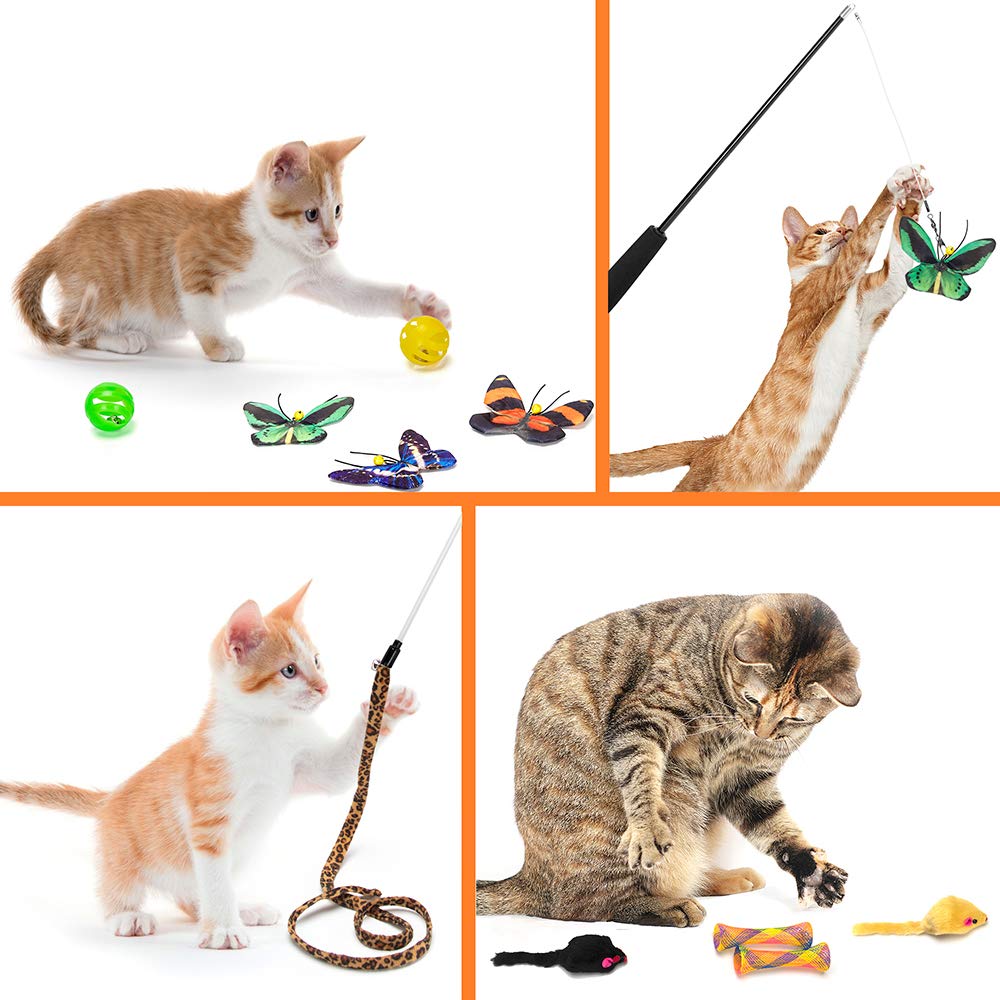 Butterfly Cat Wand Toy Set - 11 PCS Interactive Cat Toys with Realistic Crinkle Catnip Butterflies & Retractable Wand for Indoor Cats - Perfect for Playtime, Exercise and Bonding with Your Kitten