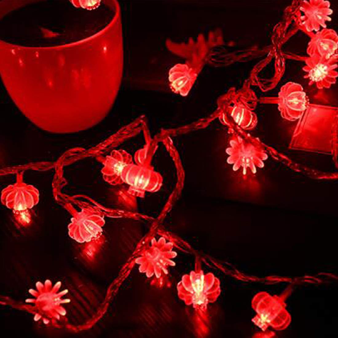 40 LED Red Lantern String Lights - 13ft/4M Battery Operated Fairy Lights for Wedding, Party, Christmas & Chinese New Year Decorations | Indoor & Outdoor Festive Lighting for Garden, Patio and Holiday Events