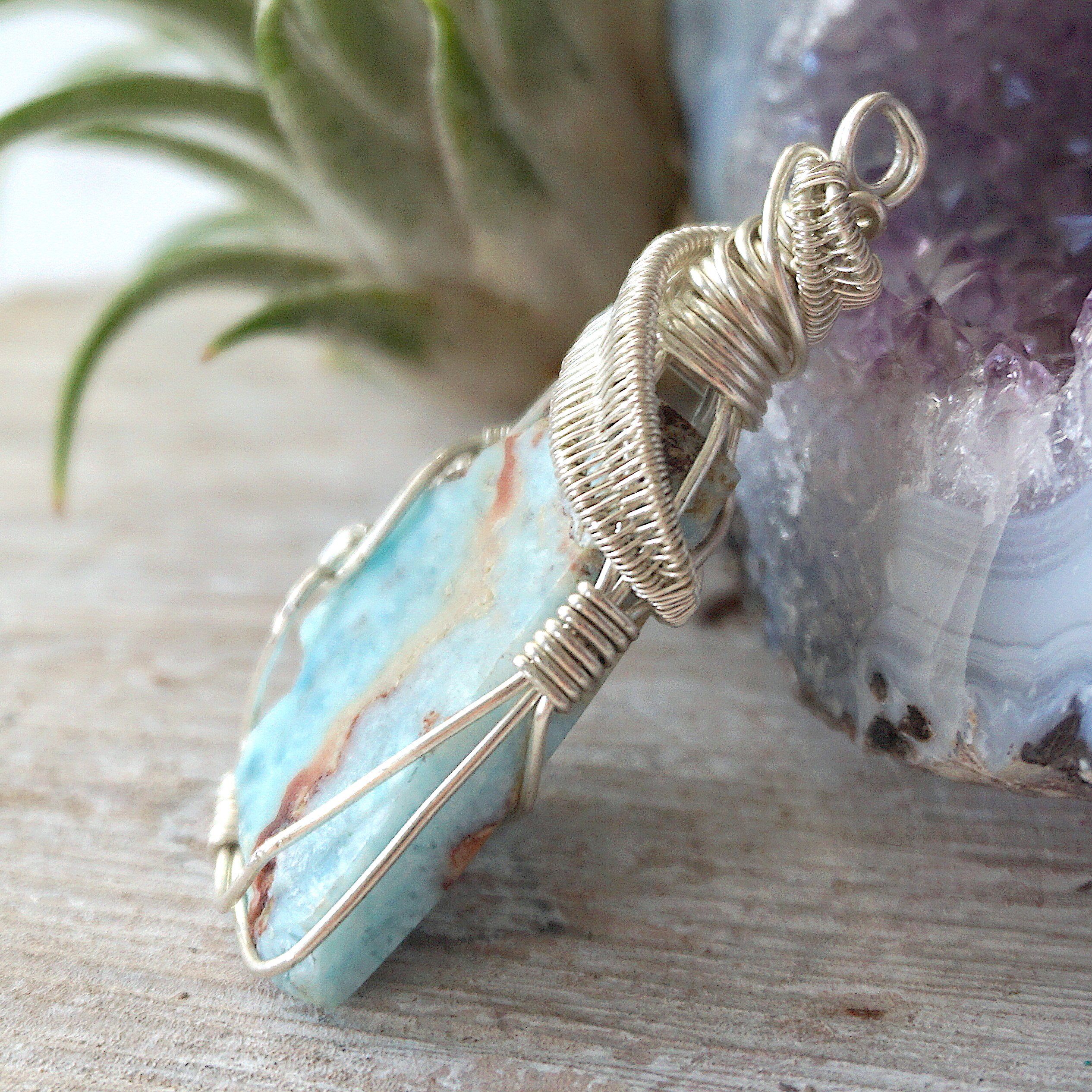 Natural Raw Larimar Crystal Pendant Necklace - 925 Sterling Silver Jewelry for Women - Healing Stone Gift for Birthdays, Meditation & Spiritual Protection