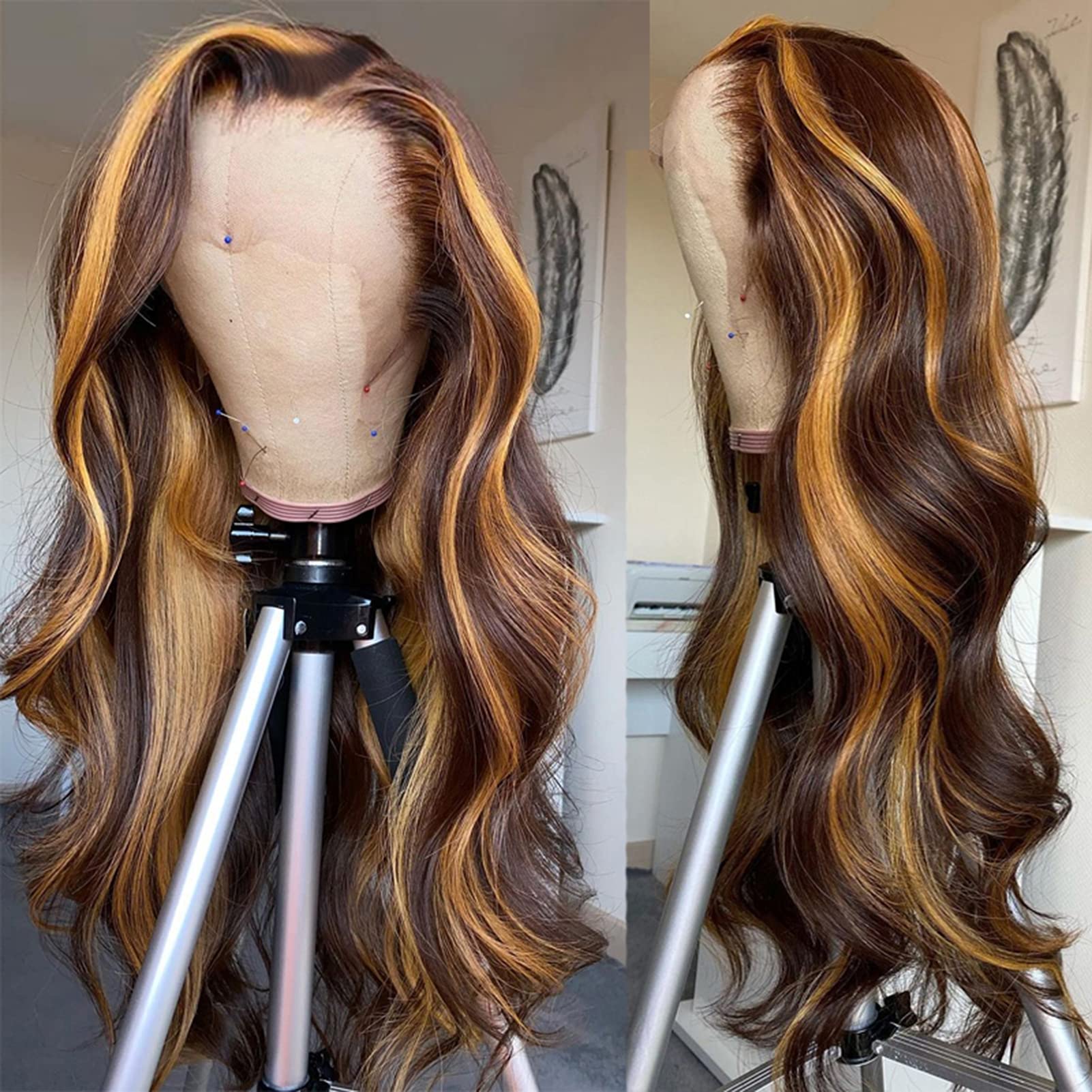 Highlight Blonde Lace Front Human Hair Wigs 150% Density - Pre Plucked Body Wave Glueless Wigs for Black Women (16 Inch, Highlight 4/27) | Perfect for Daily Wear, Parties & Special Occasions