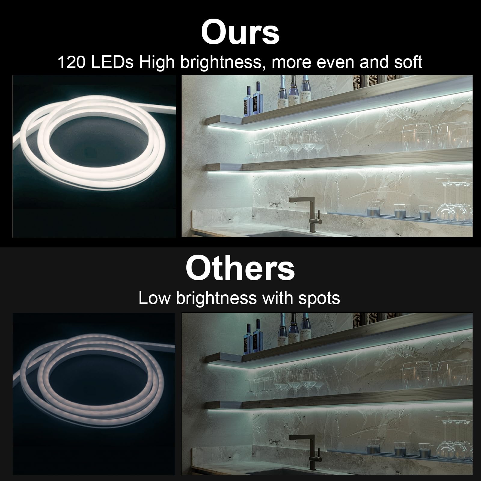 12V Cool White Dimmable LED Neon Strip Lights - 16.4ft Waterproof Silicone Rope Lights (6000K) with Power Adapter - Perfect for Bedroom, Home Decor & Indoor Lighting