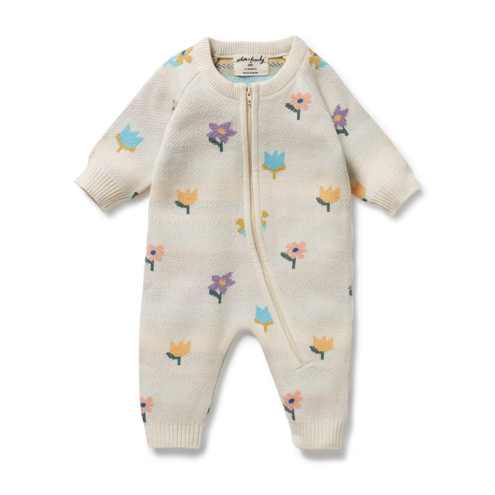 Organic Knitted Jacquard Baby Growsuit - Soft & Breathable Flower Pop Design for Newborns & Infants | Perfect for Playtime, Nursery & Photo Shoots