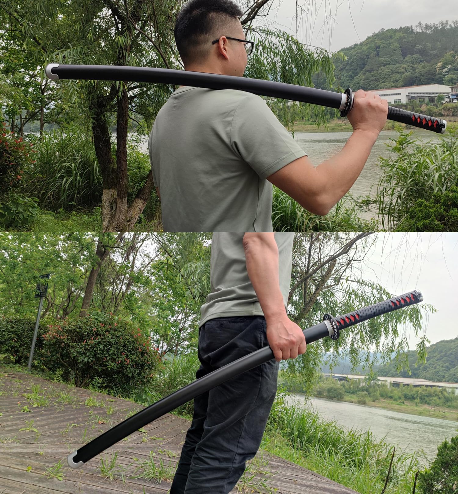 HERO SWORD Japanese Anime Katana - Hand Forged 1045 Carbon Steel Samurai Sword, Full Tang Handmade Sharp Practical Blade - Demon Slayer Replica for Cosplay, Martial Arts Training & Anime Collection