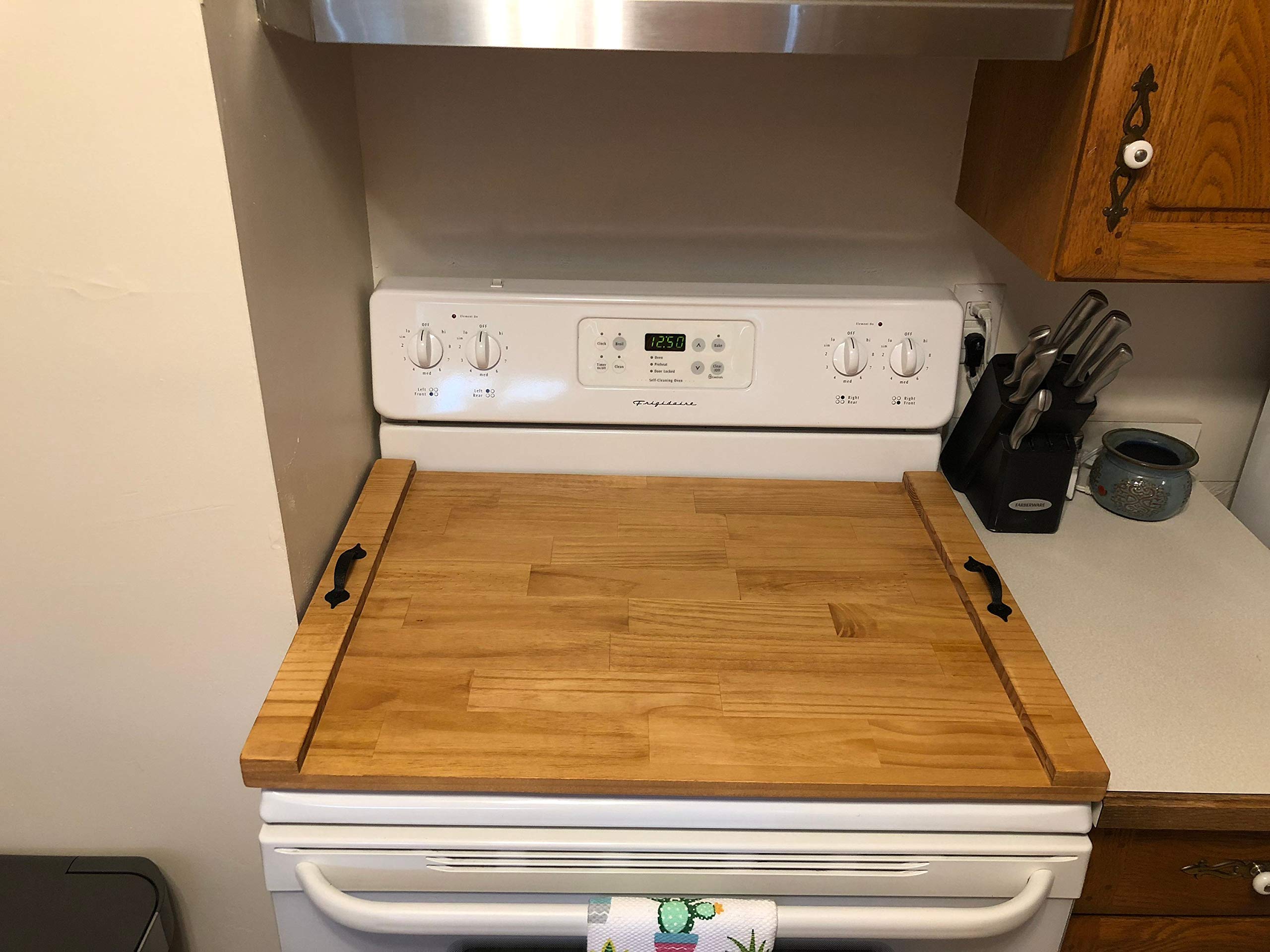 Rustic Wooden Stove Top Cover - Handcrafted Noodle Board & Cooktop Tray for Kitchen Decor - Perfect for Countertop Protection & Stylish Serving