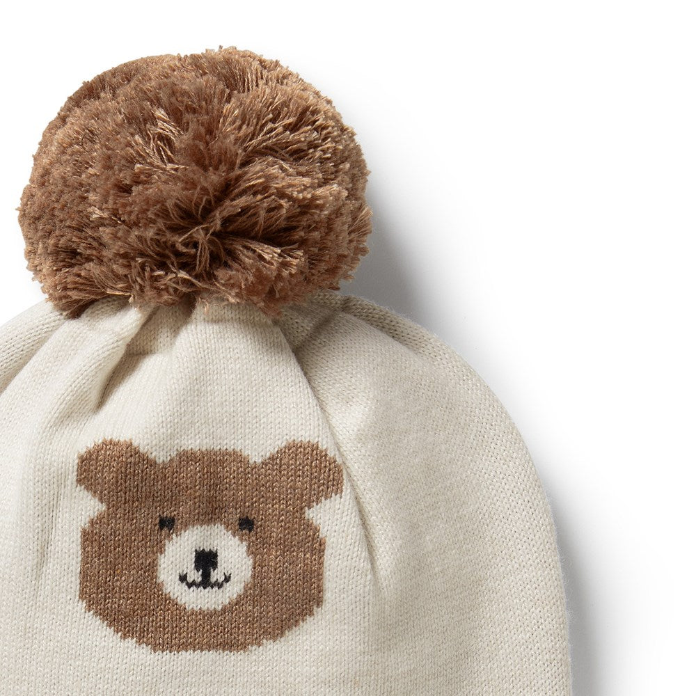 Beary Cute Organic Cotton Knitted Jacquard Hat for Women - Winter Warm Animal Print Beanie for Outdoor Activities & Fashion