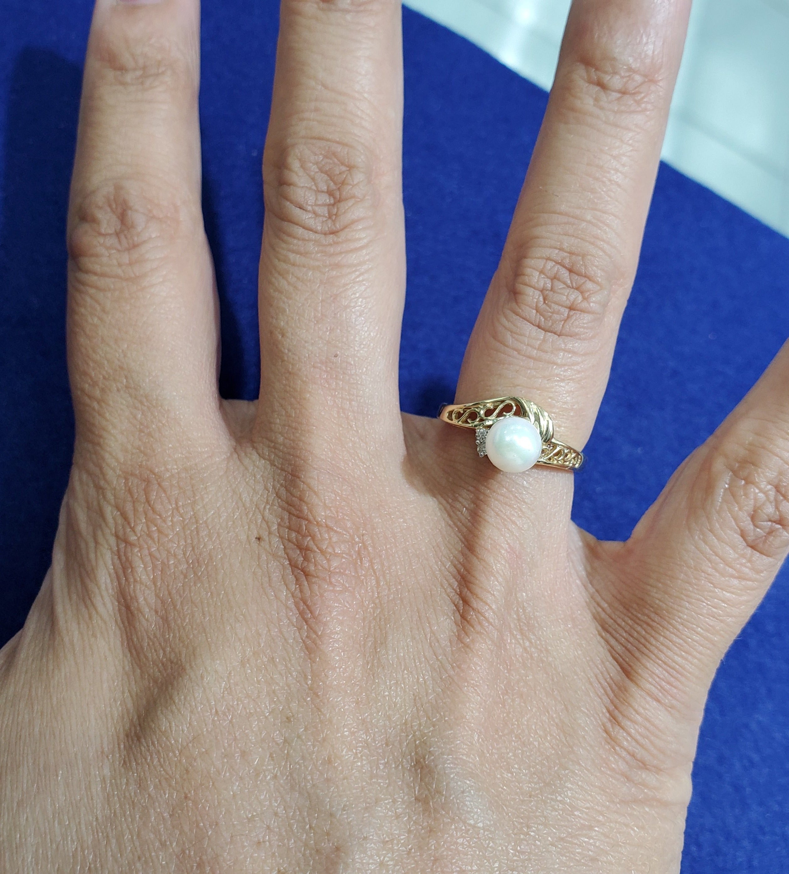 14K Yellow Gold Solitaire Pearl Diamond Ring for Women - Elegant Bridal, Engagement, Anniversary & Wedding Jewelry Gift