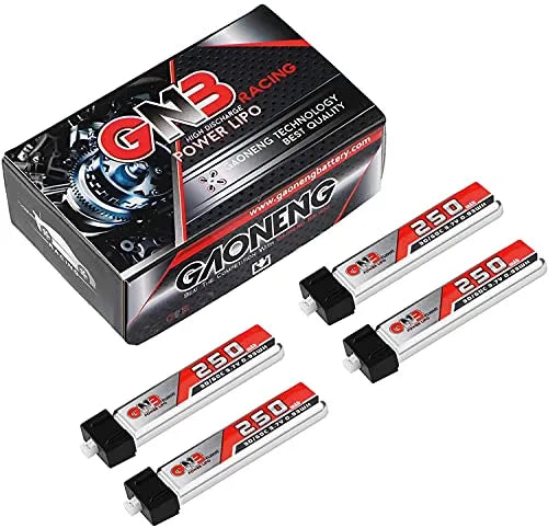 4PCS Crazepony 250mAh 1S LiPo Battery 3.7V 30C for Tiny Whoop & FPV Drones - High Performance Rechargeable Battery with Micro JST Connector - Perfect for Drone Racing, Aerial Photography and RC Hobbyists