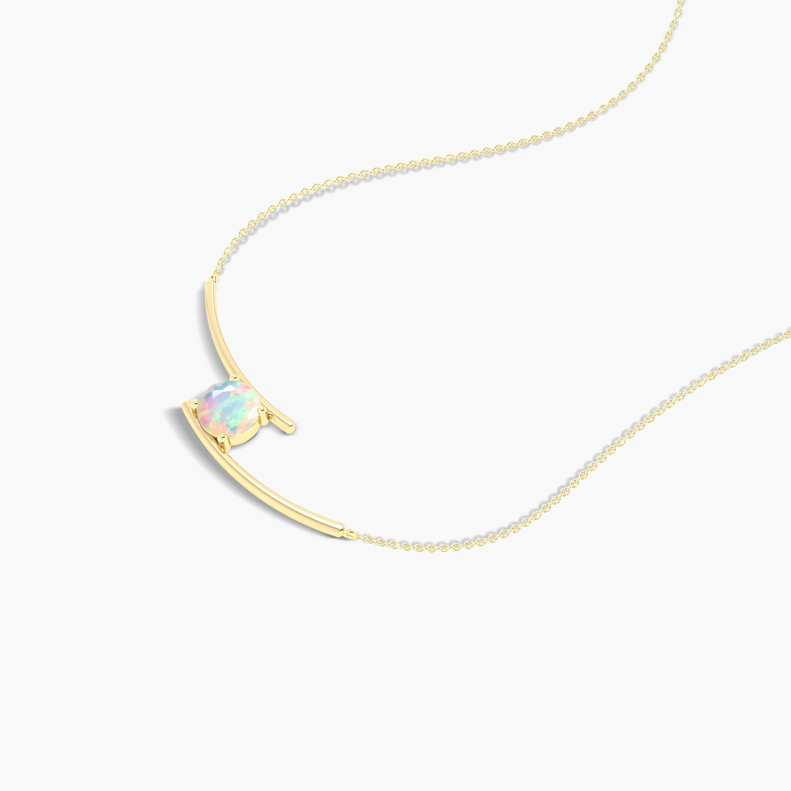 7mm Natural White Opal Bypass Pendant Necklace - Elegant Dainty Chain Jewelry for Women, Perfect for Everyday Wear & Special Occasions