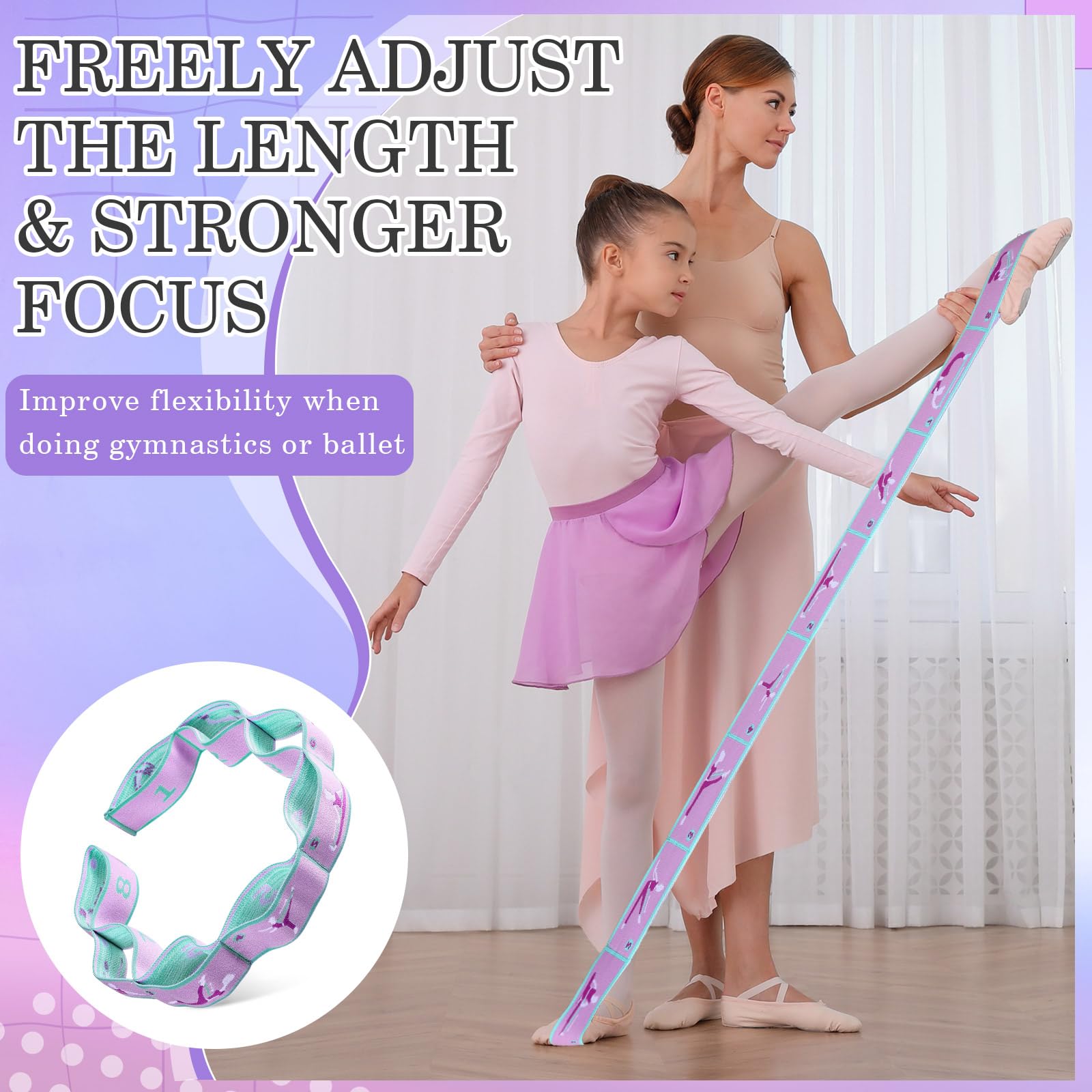 Kids Elastic Stretch Strap - 8-Loop Adjustable Resistance Band for Gymnastics, Ballet, Dance, Yoga & Pilates Training | Perfect for Children's Stretching Exercises & Flexibility Development