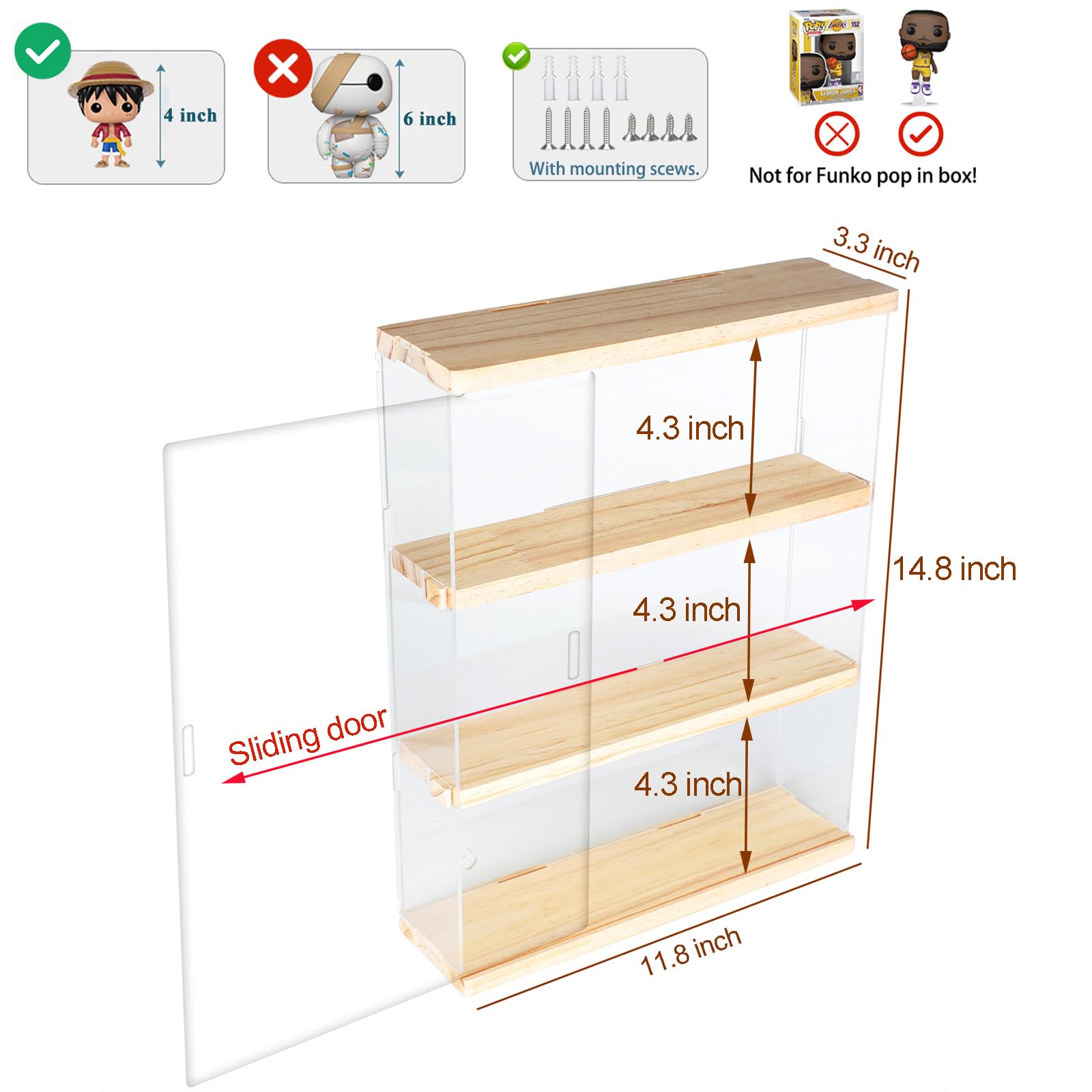 **DuvinDD Acrylic Display Case with Sliding Door - Clear Wall Mounted Dustproof Shelf for Lego, Hot Wheels & Miniatures - 11.8x3.3x14.8 Inch - Perfect for Home, Bedroom & Office Decor**