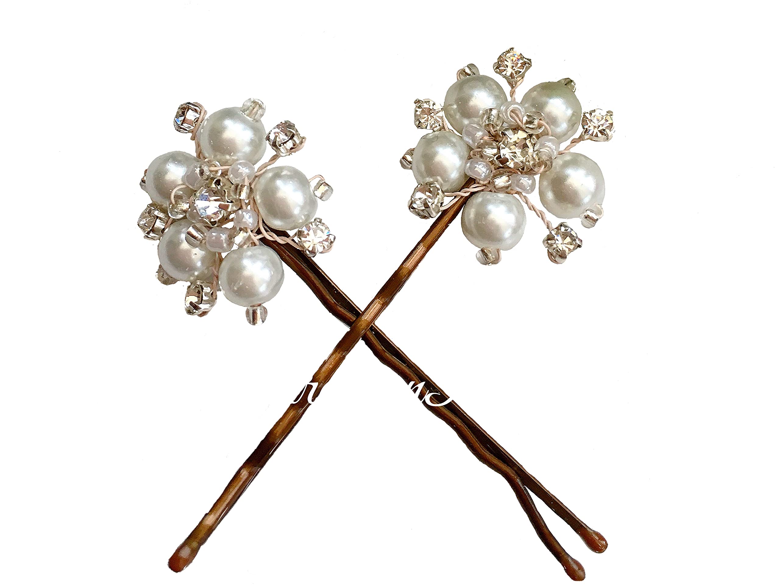 Pearl & Diamond Flower Hair Bobby Pins - Elegant Wedding Hair Accessories for Brides, Bridesmaids, Prom, Dance, Party & Ballet - Perfect for Special Occasions and Everyday Glam