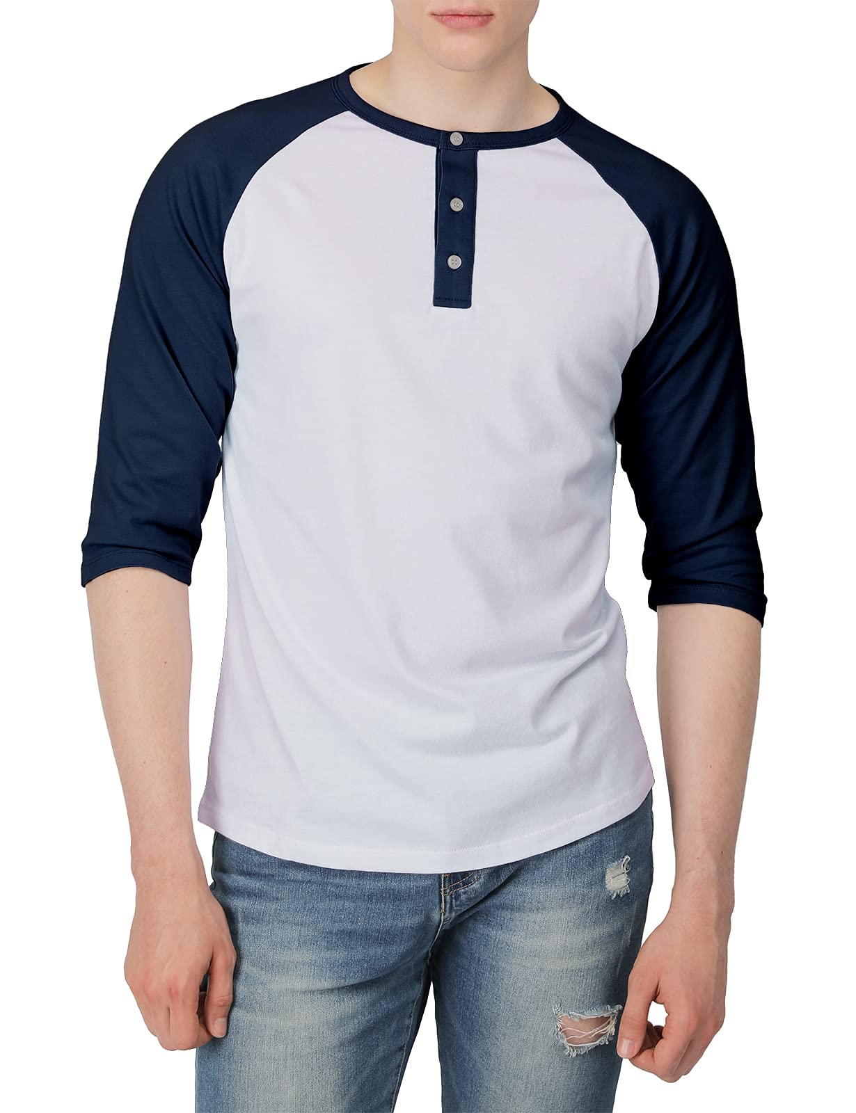 Men's Casual Slim Fit Henley Shirts & Baseball Tees - Long Sleeve & 3/4 Raglan Jersey T-Shirts for Everyday Wear | Perfect for Work, Weekend Outings & Casual Dates