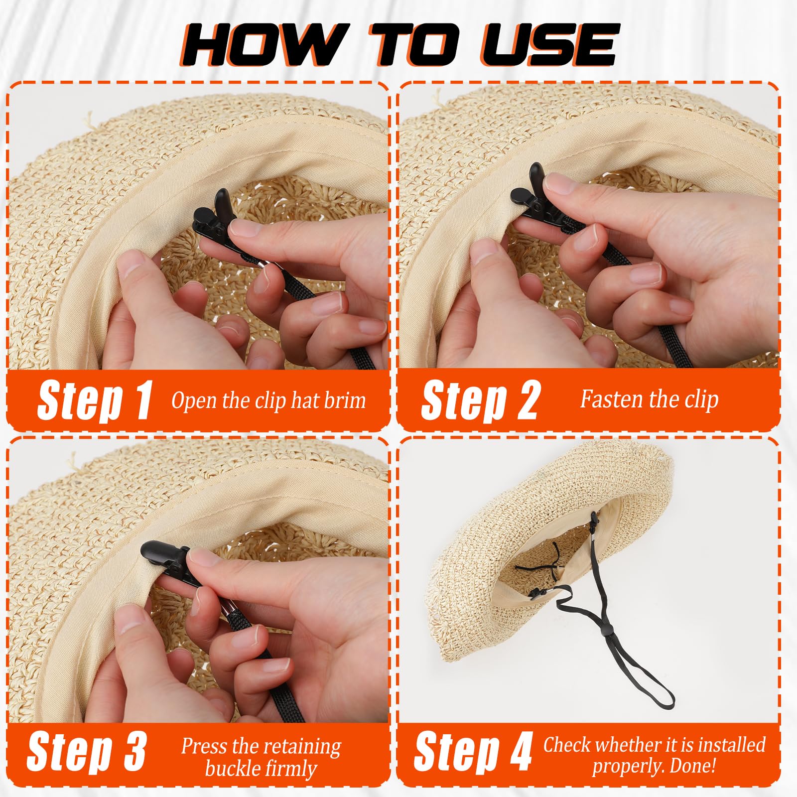 5 Pcs Adjustable Hat Strap Clips - Elastic Removable Chin Cord for Windproof & Anti-Lost Hats - Perfect for Outdoor Activities, Hiking, Running and Sports