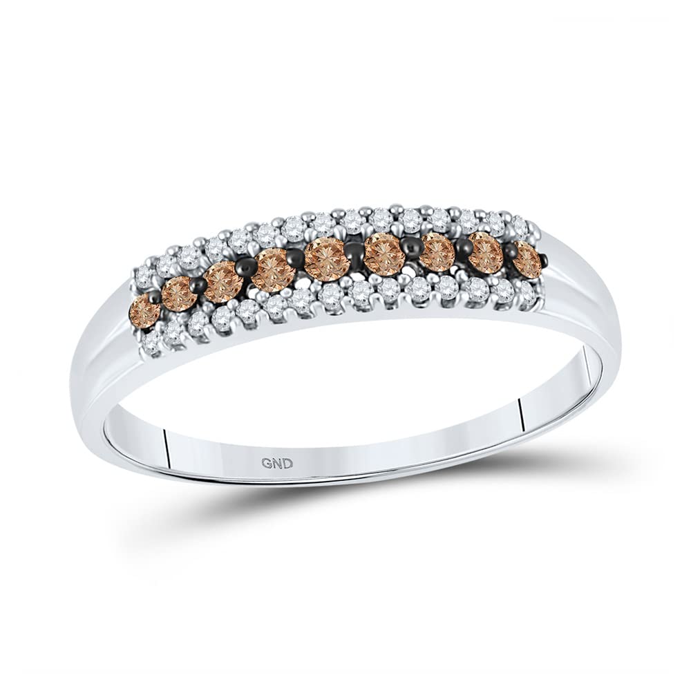10K White Gold Women's Round Brown Diamond Band Ring - 1/5 CTTW, Elegant Wedding Band, Anniversary Gift, Stackable Ring for Everyday Wear