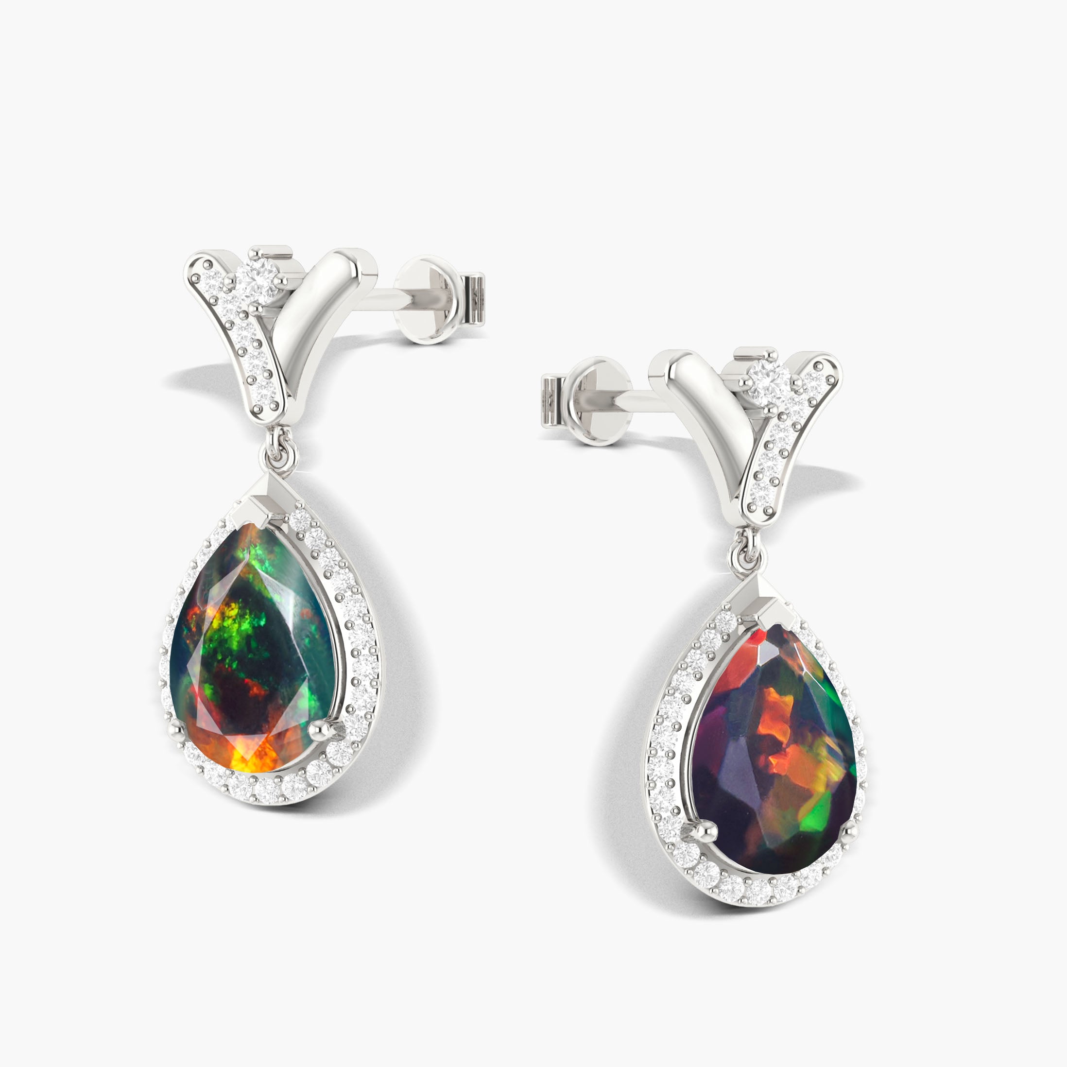 Natural Black Opal Drop Earrings - V-Shaped Design with Push Back Closures | Elegant Jewelry for Weddings, Parties & Special Occasions
