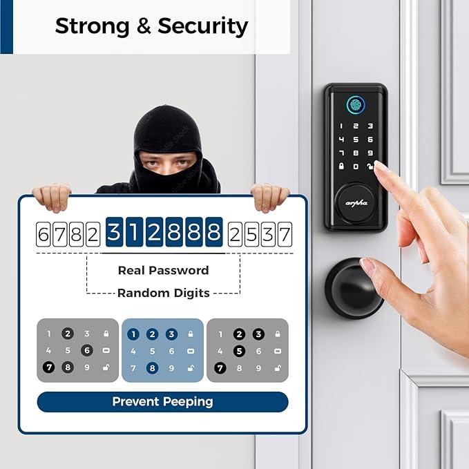 Arpha D601K Smart Electronic Keypad Deadbolt Lock - 6-in-1 Keyless Entry Fingerprint Door Lock with Handle Set | Secure Your Home, Office & Apartment Doors