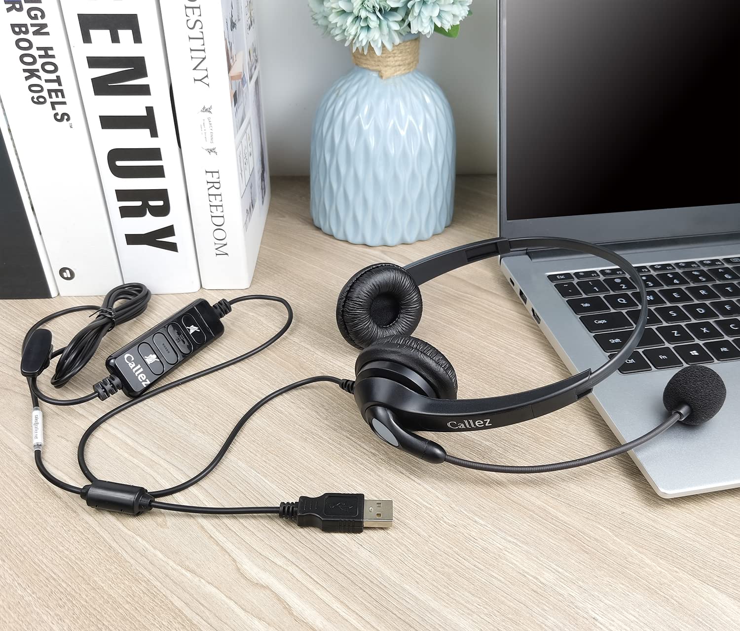 USB Computer Headset with Noise Cancelling Microphone - Adjustable Over-Ear Headphones for Laptop, PC, Skype, Zoom, MS Teams - 2M Cable with In-Line Controls - Perfect for Home Office, Business Calls & Online Meetings