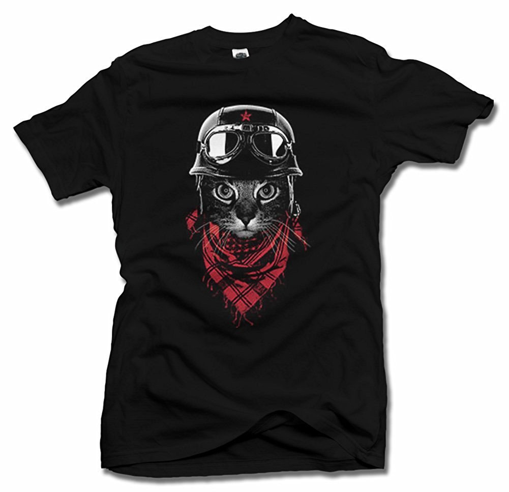 AM T-Shirts Biker Kitty Black Men's Tee (6.1oz) - Soft Cotton Vintage Motorcycle Graphic T-Shirt for Casual Wear & Biker Events