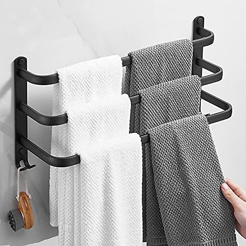 3-Tier Black Aluminum Wall Mounted Towel Rack - Perforated Bathroom Organizer for Towels & Accessories - Space Saving Storage Solution for Bathrooms, Kitchens & Laundry Rooms