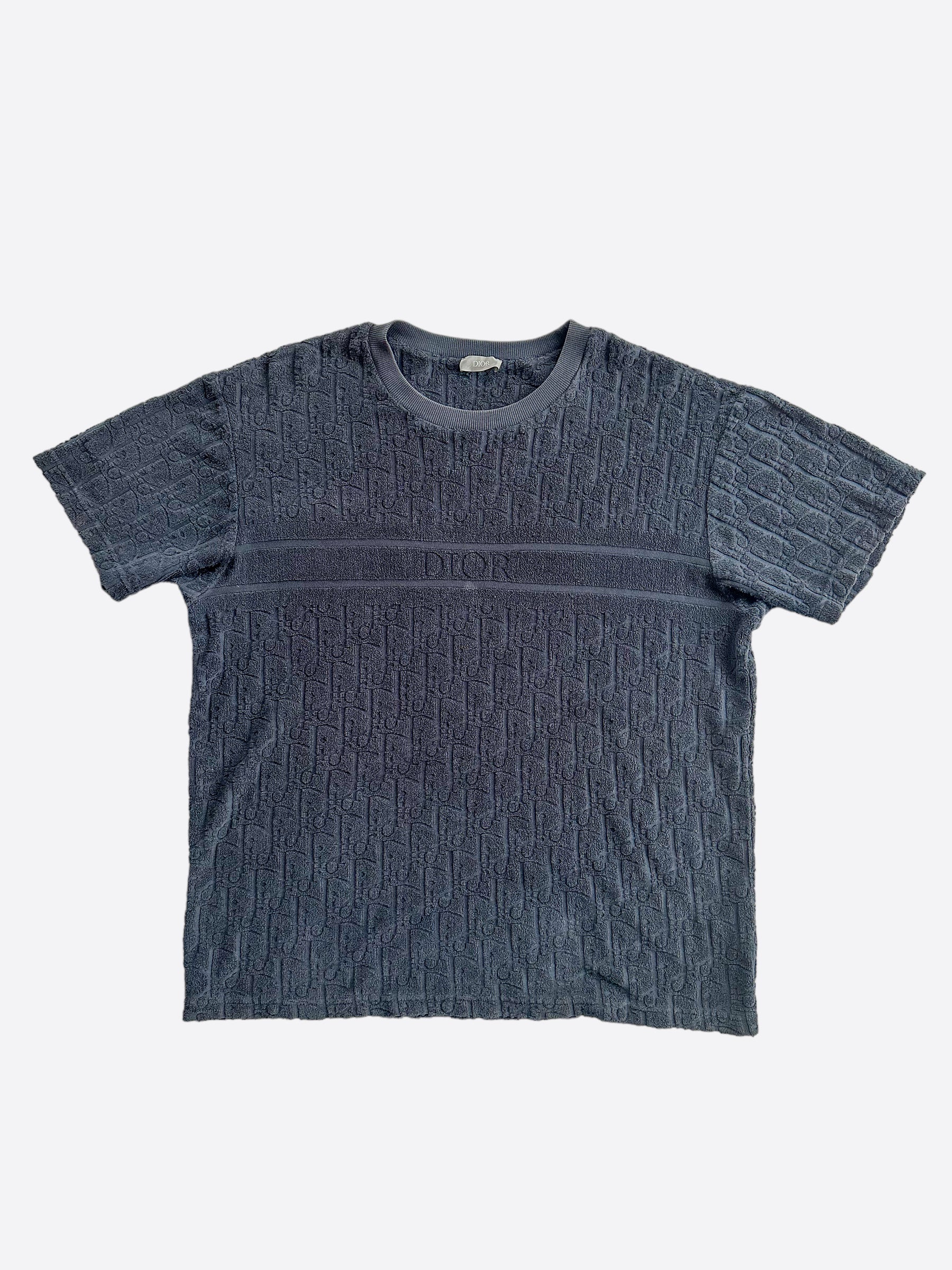 Dior Navy Oblique Logo Cotton T-Shirt for Men - Casual Luxury Wear for Summer & Travel
