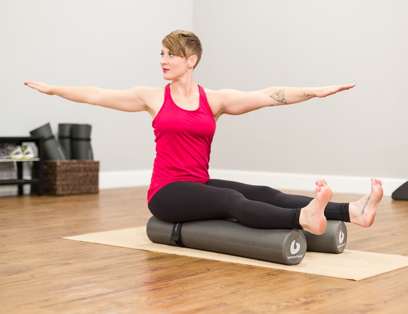 Balanced Body Duet Roller Pilates Kit - Premium Foam Roller with Adjustable Strap, Supportive Headrest, Storage Bag & Instruction Manual for Home Workouts, Physical Therapy & Yoga Training