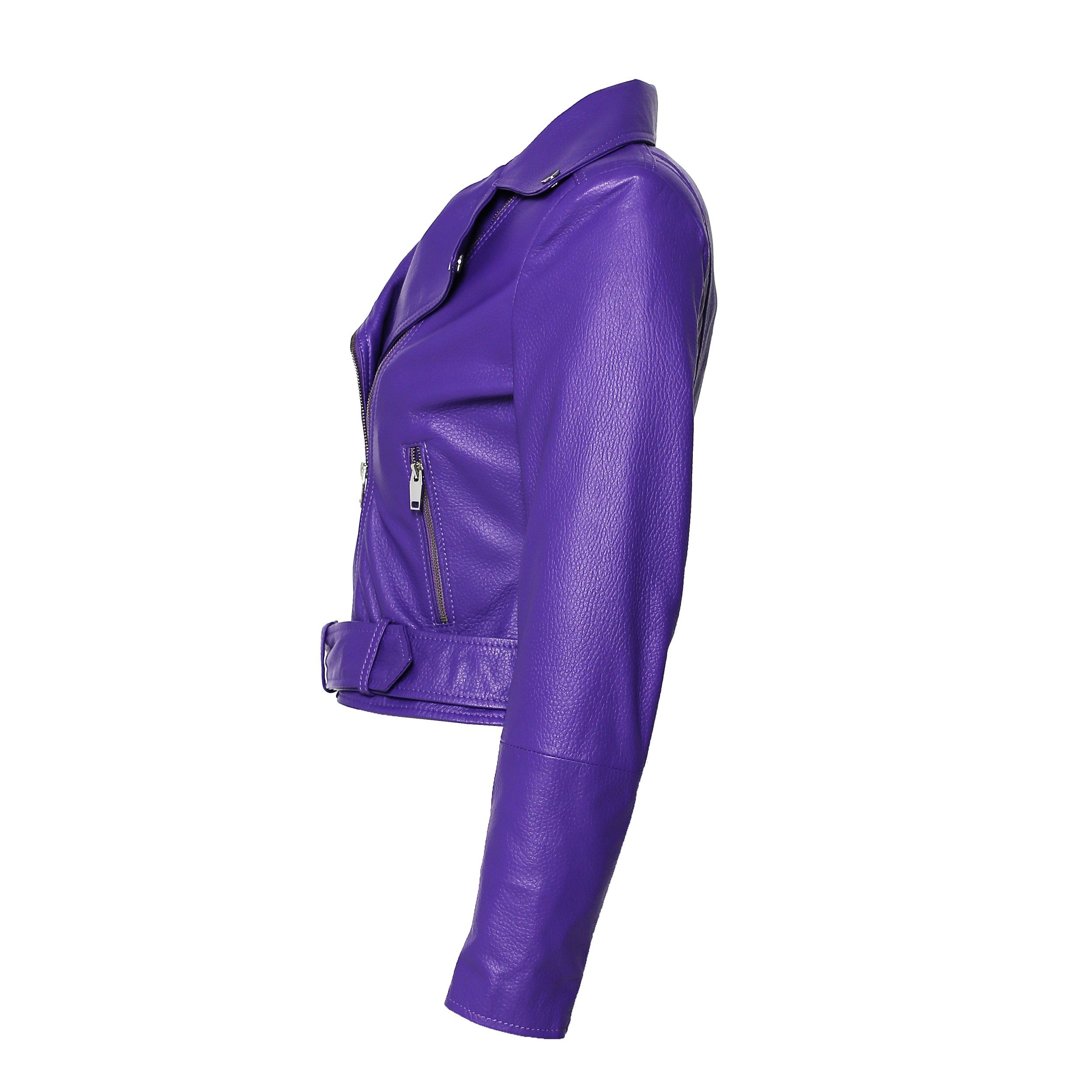 Women's Purple Nappa Leather Jacket - Moto Style with Deerskin Embossed Print | Perfect for Biker Fashion, Night Out & Casual Wear