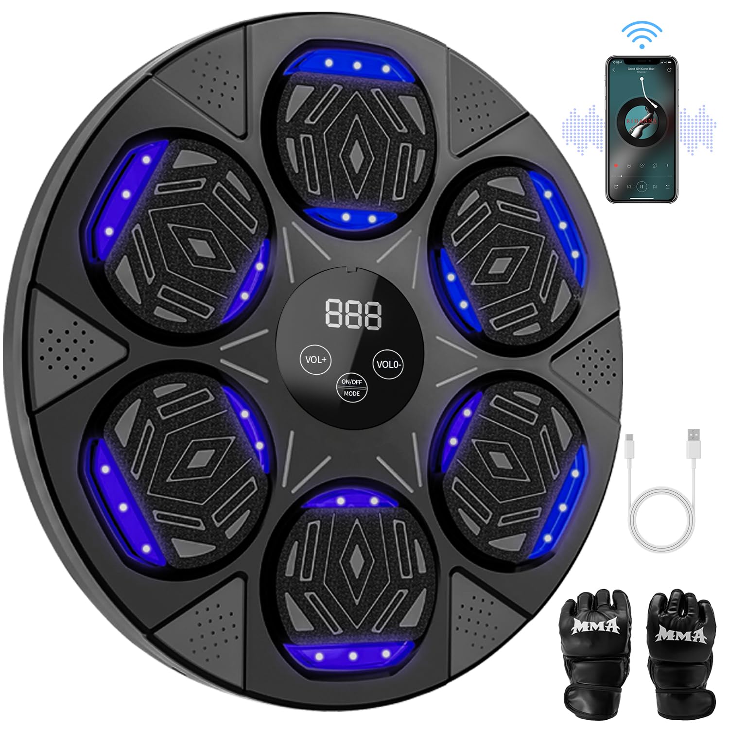 2025 Upgraded Smart Bluetooth Music Boxing Trainer with LED Display & Boxing Gloves - Wall Mounted Electronic Focus & Agility Training Equipment for Kids & Adults | Home Gym, Boxing Practice, Fitness Training