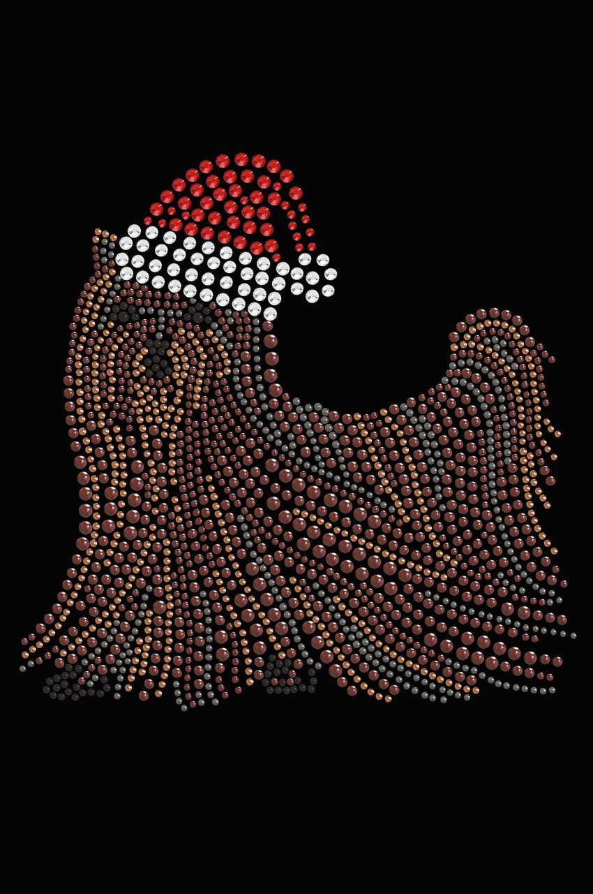 Sparkle Rhinestone Unisex Christmas Shirt with Santa Hat - Festive Holiday Apparel for Yorkie Lovers, Christmas Parties & Family Gatherings