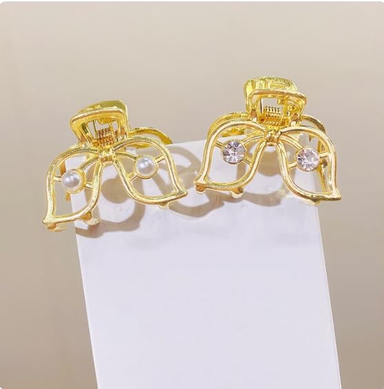HAPPYMATES 4+2pcs Small Metal Hair Claw Clips for Women - Mini Pearl Hair Barrettes, Jaw Clamps, Half Bun Hairpins - Decorative Hair Accessories for Women & Girls - Perfect for Everyday, Parties & Weddings