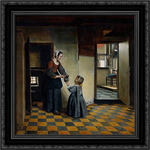 Pieter de Hooch 20x20 Black Ornate Wood Framed Canvas Art - Woman With Child in Pantry Painting | Dutch Golden Age Home Decor for Living Room, Bedroom & Office