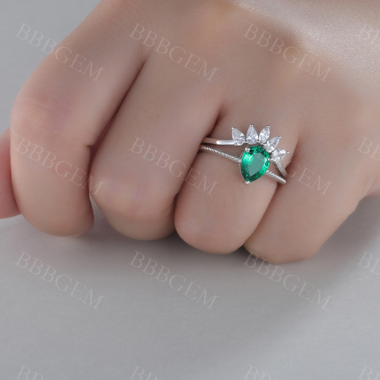 Pear Emerald Marquise Cut Cluster Ring - Handmade Stackable Band Jewelry for Women - Perfect for Weddings, Anniversaries & Everyday Elegance